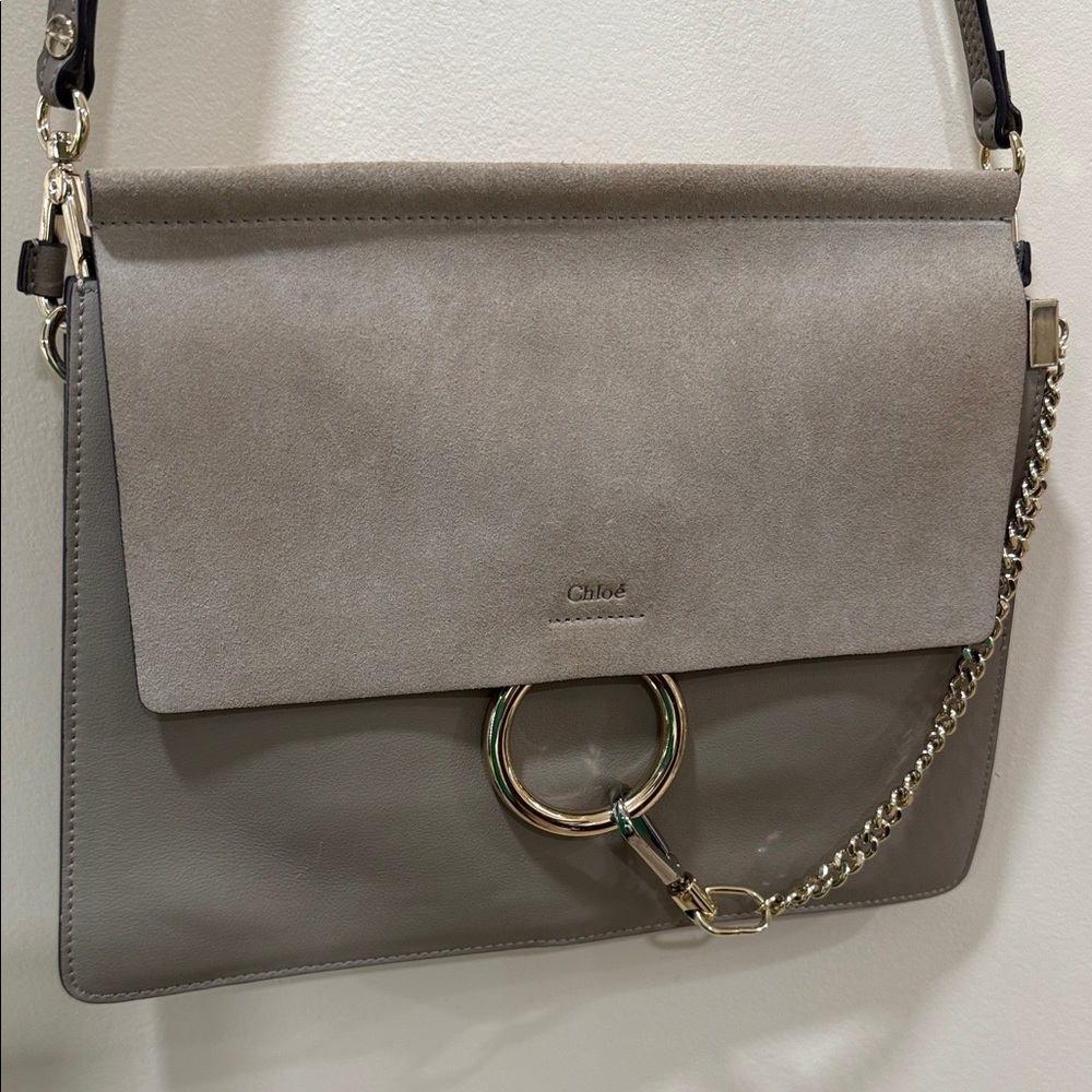 Chloe Taupe Leather and Suede Shoulder Bag